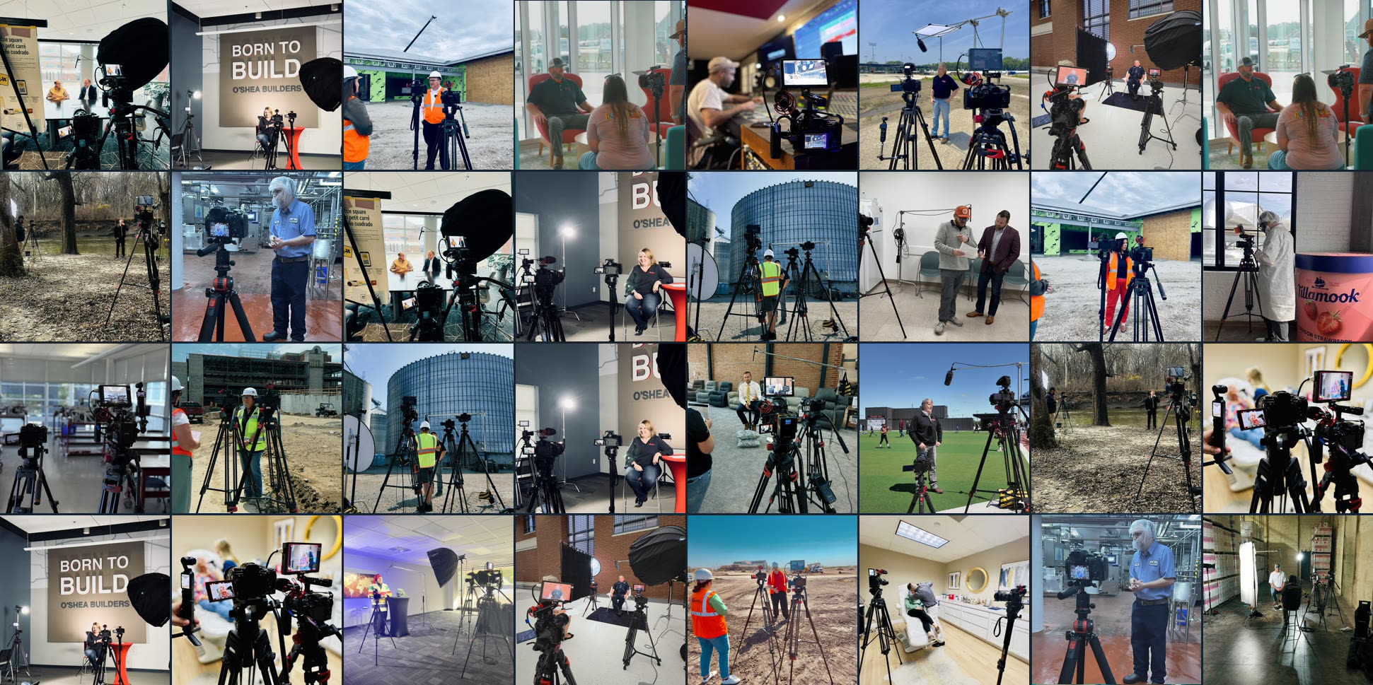 Behind-the-scenes collage from multiple 55 North video productions