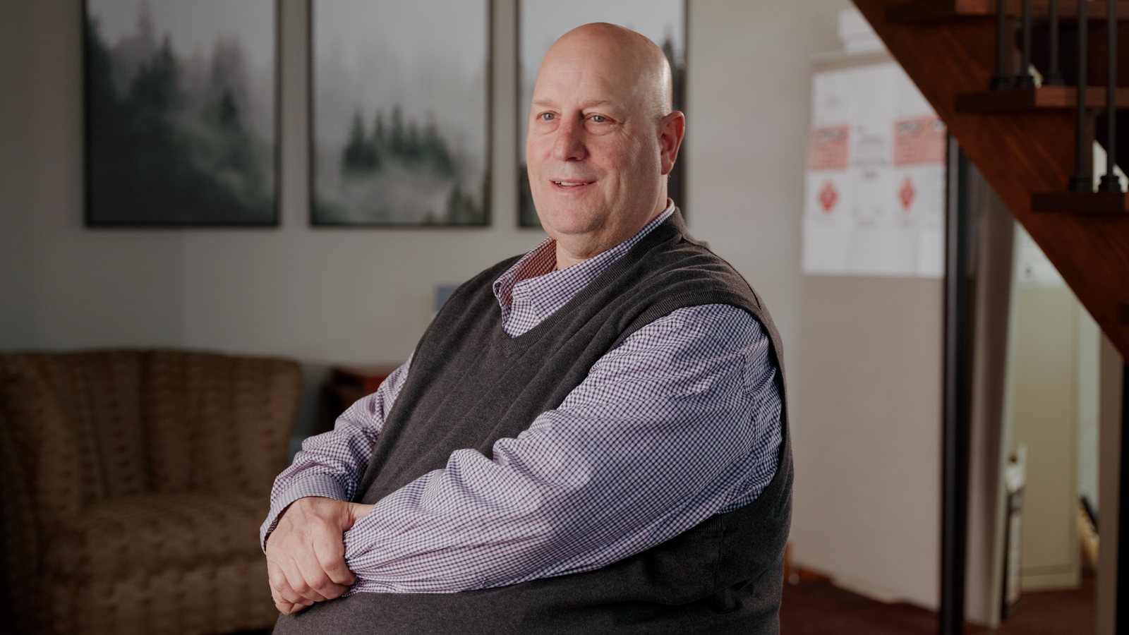 Sit-down interview frame of Tom for Lenz Distributing video production