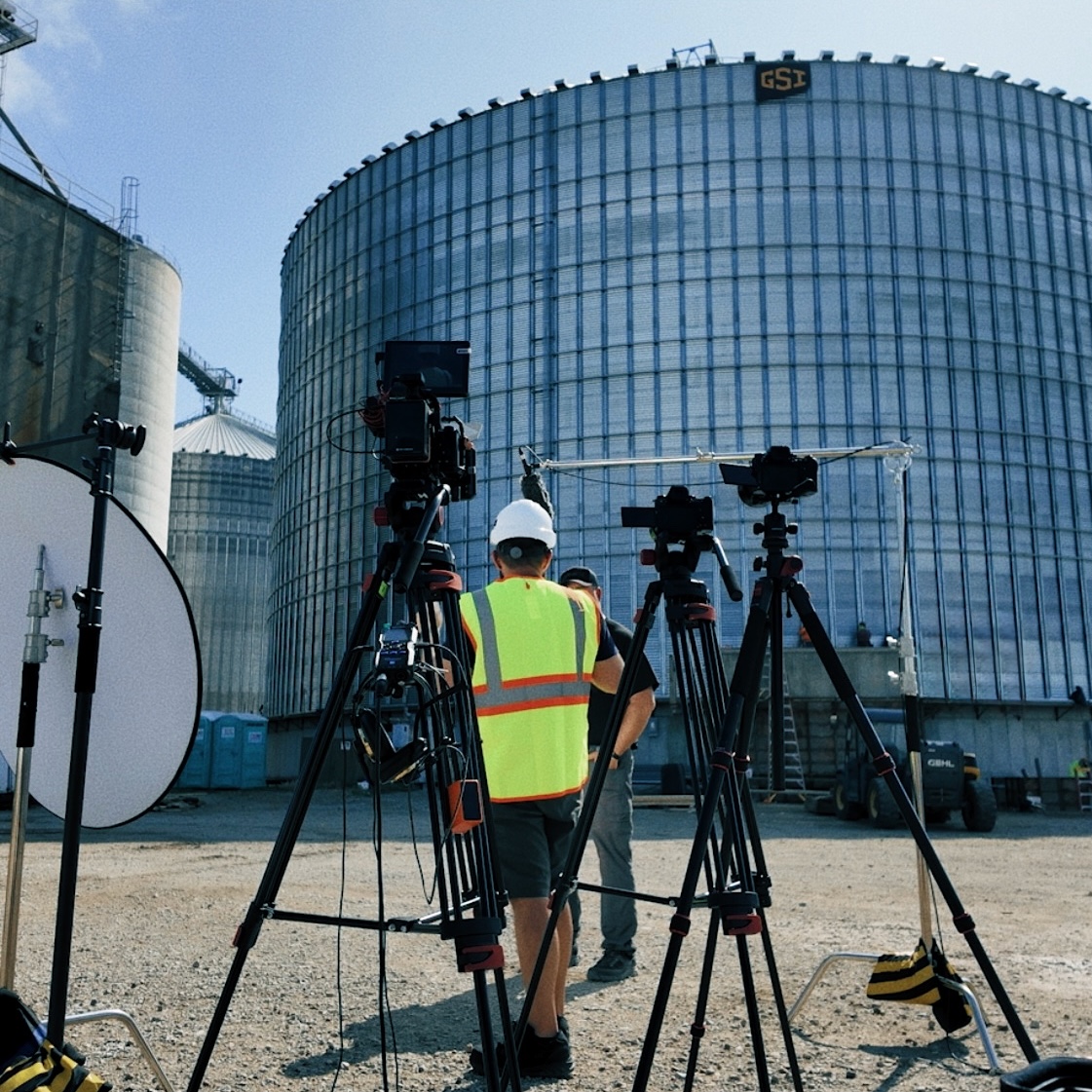 55 North camera setup during a GSI grain facility production